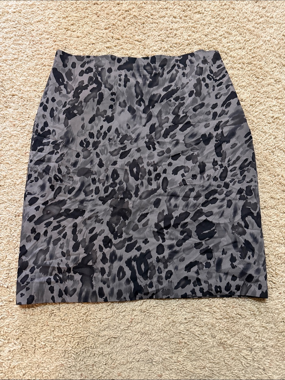 Ann Taylor Silk  Grey and Black Leopard-Print Pencil Skirt
